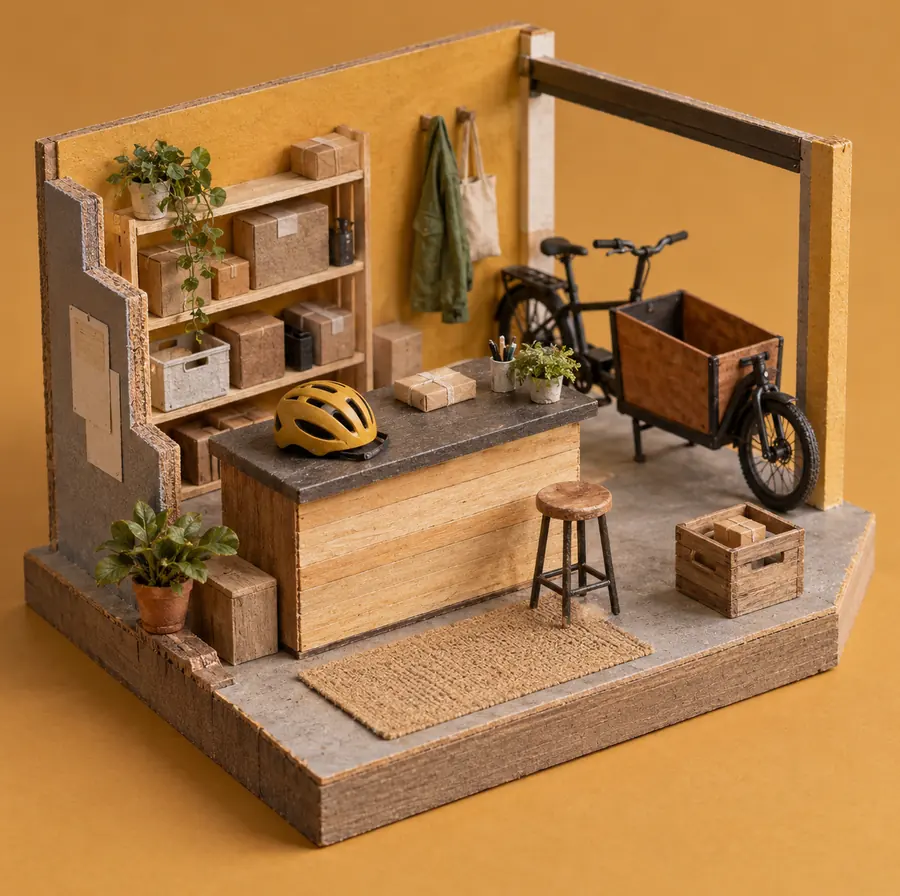 Illustration of courier businesses equipment and workspace
